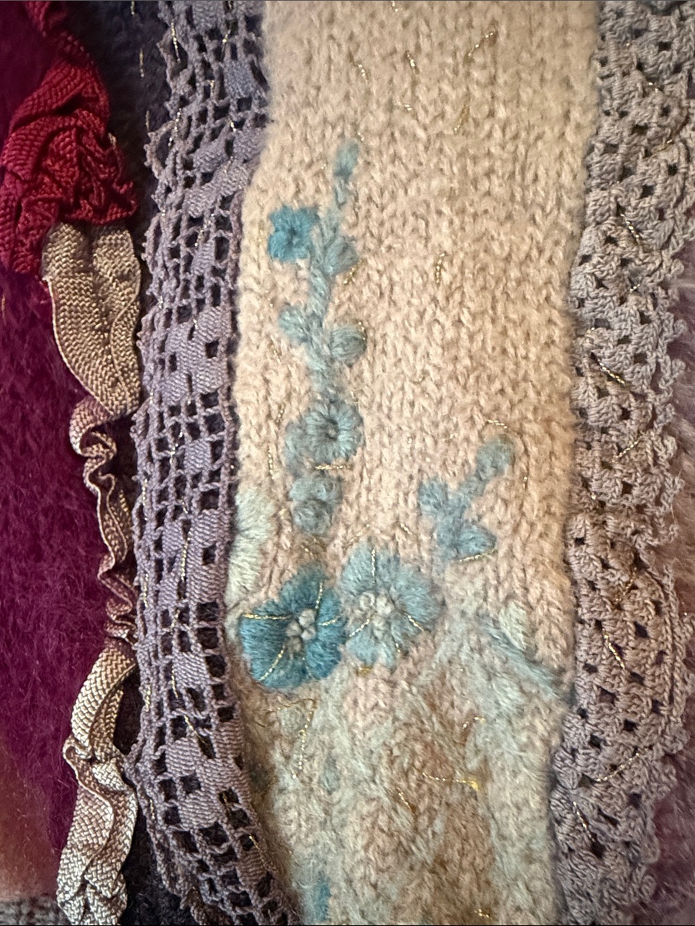 Vintage Cache handmade Lavender Boho Embellished beaded crochet Crewneck Sweater - Picture 7 of 14